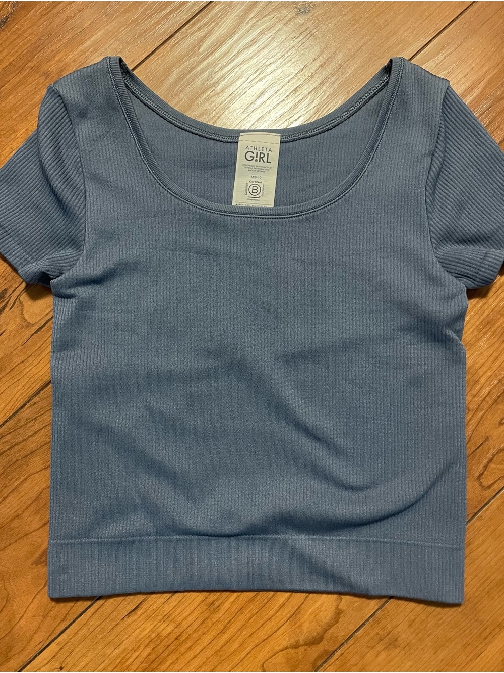 Athleta Girl Dusty Blue Ribbed Scoop Crop Top